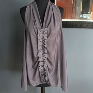 Pure Sugar steel gray center front ruffle strip silky halter. NWT. Medium.